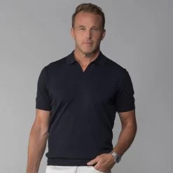 The Maranello Cotton & Silk Buttonless Polo Black - Tailored Fit