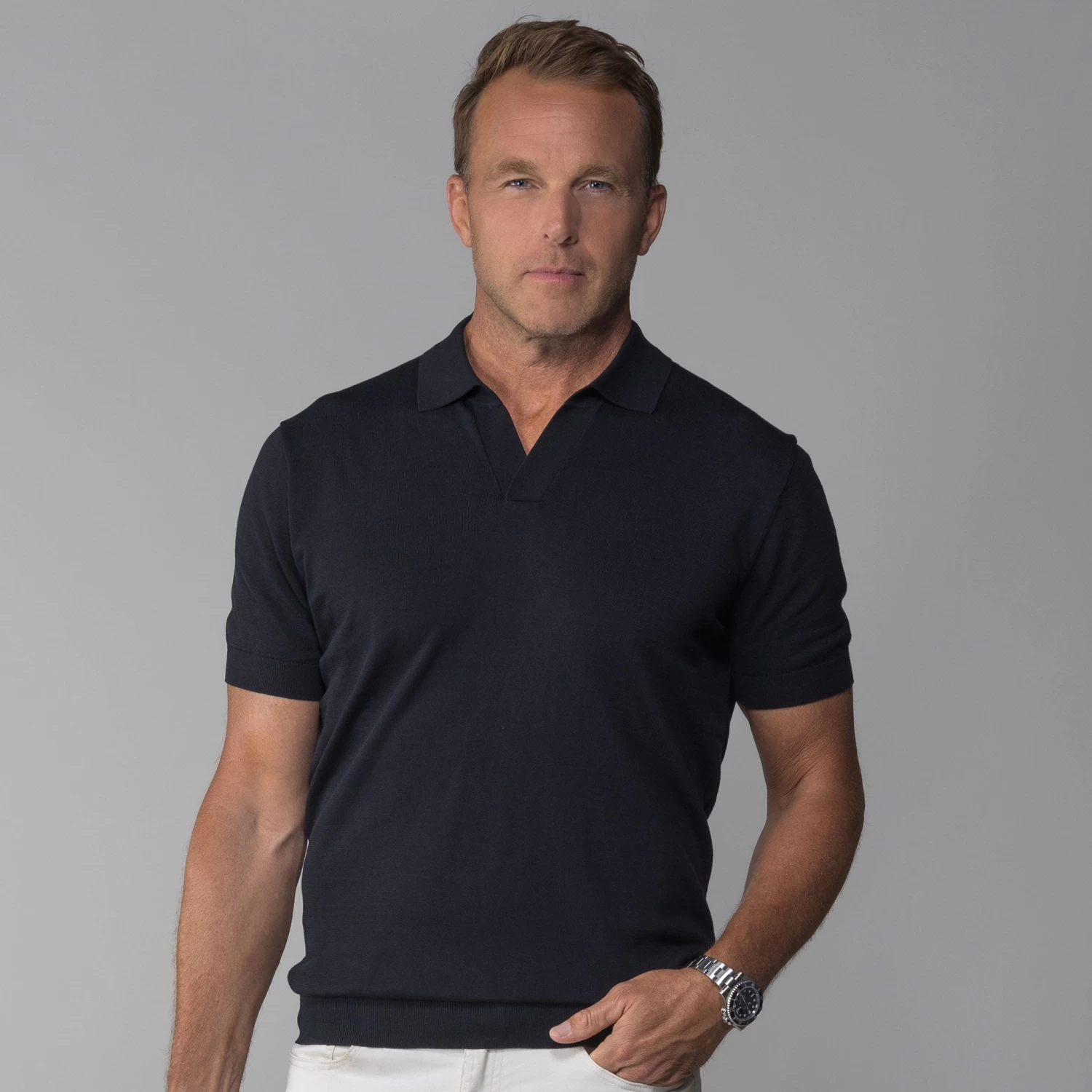 The Maranello Cotton & Silk Buttonless Polo Black - Tailored Fit