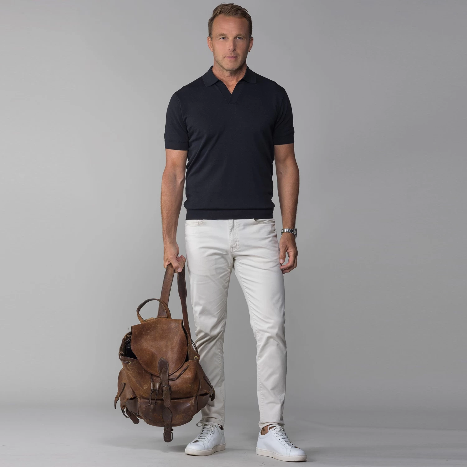 The Maranello Cotton & Silk Buttonless Polo Black - Tailored Fit - Image 4