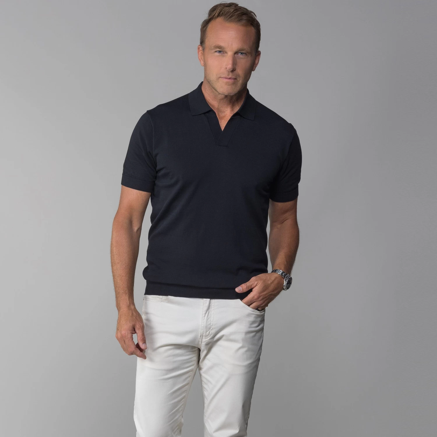 The Maranello Cotton & Silk Buttonless Polo Black - Tailored Fit - Image 3