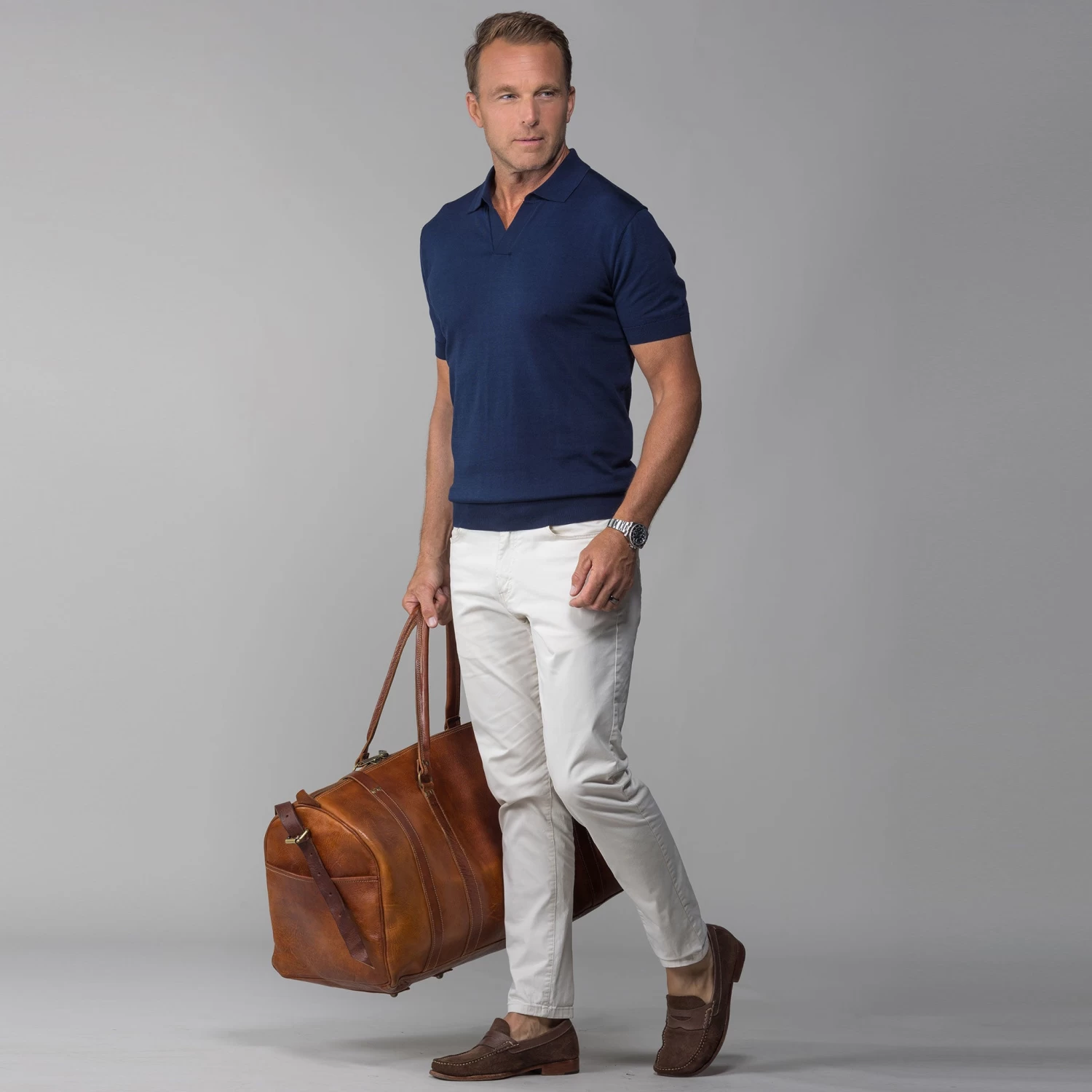 The Maranello Cotton & Silk Buttonless Polo Navy - Tailored Fit - Image 4