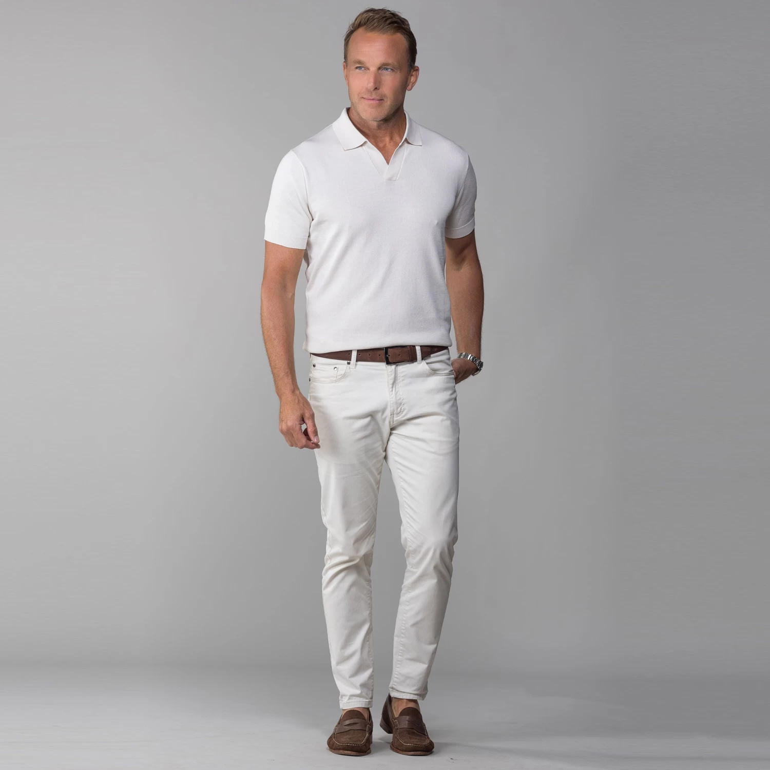 The Maranello Cotton & Silk Buttonless Polo Sand - Tailored Fit - Image 4