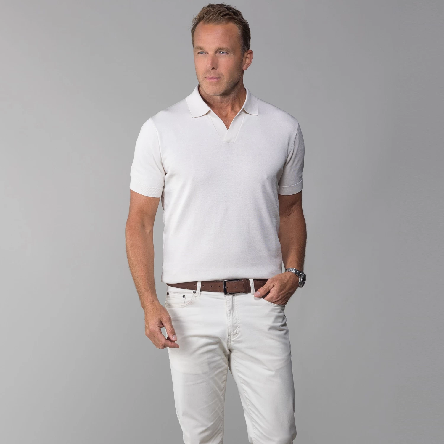 The Maranello Cotton & Silk Buttonless Polo Sand - Tailored Fit - Image 3