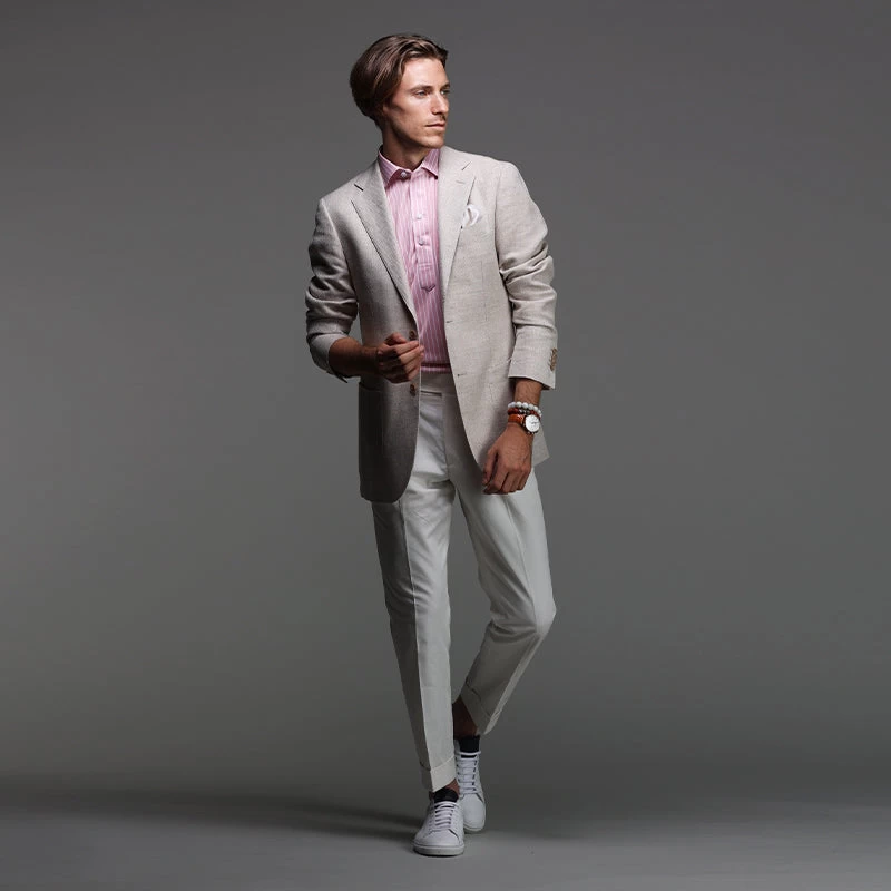 Semi-Spread Collar Polo Saint-Tropez Pink With White Stripe - Image 5