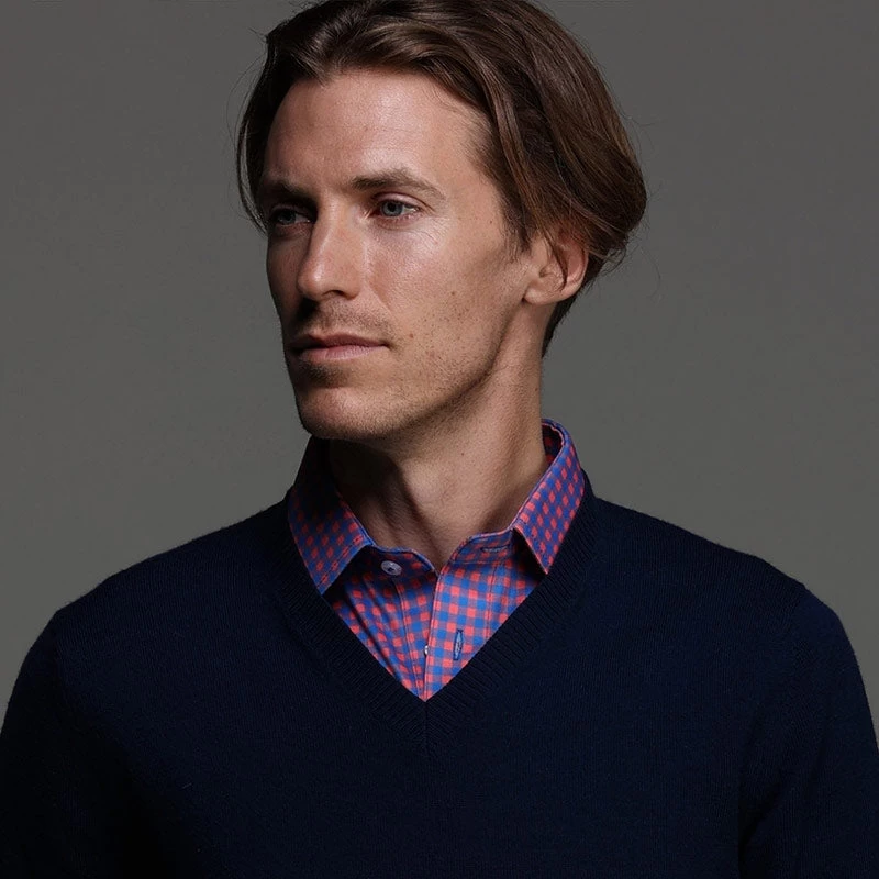 Semi-Spread Collar Polo Tribeca Red And Blue Gingham - Image 3