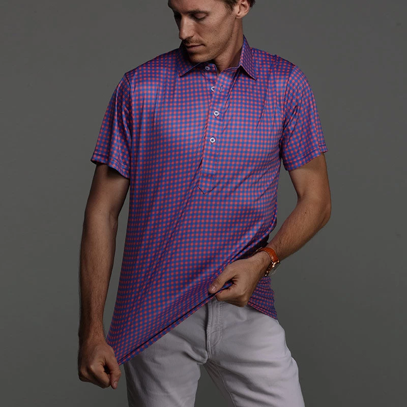 Semi-Spread Collar Polo Tribeca Red And Blue Gingham - Image 7