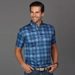Oxford Button Down Collar Polo Blue Plaid