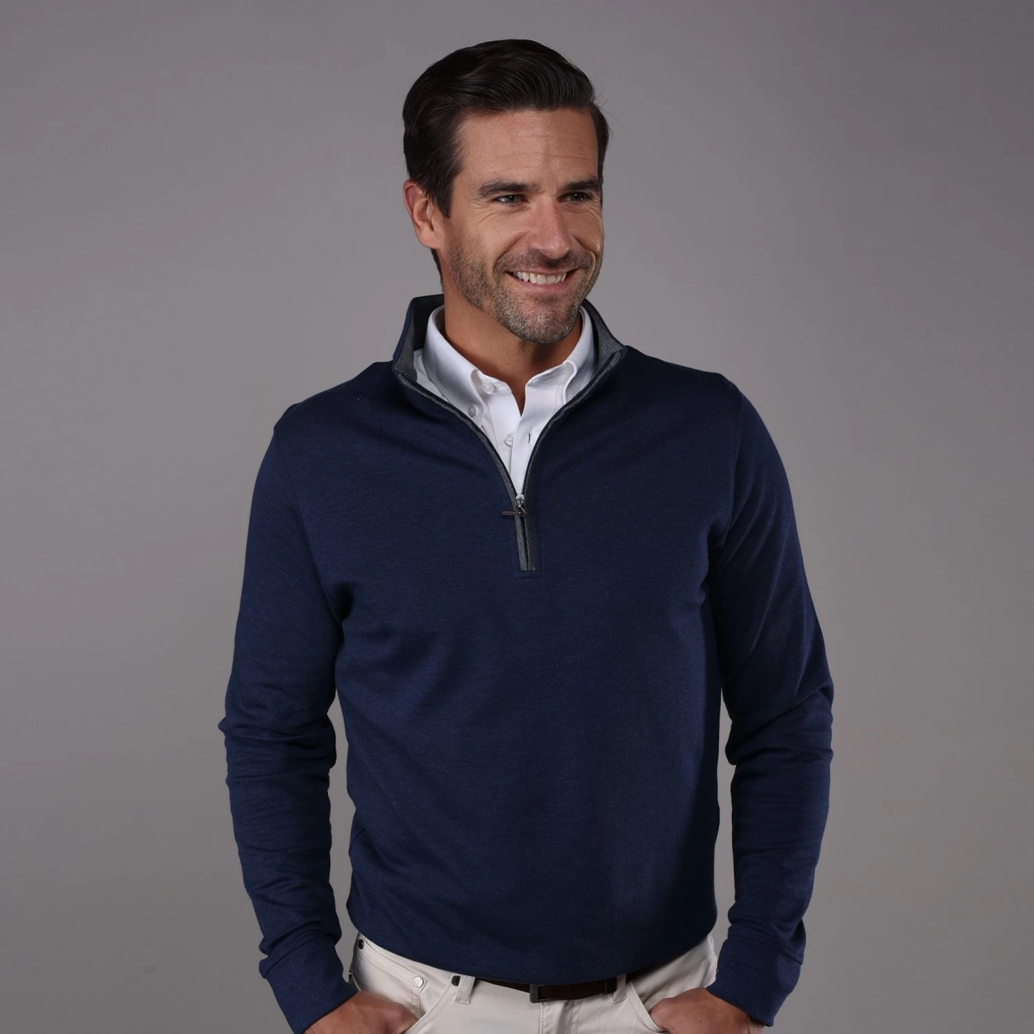 Navy Heather Cloud Cotton Quarter Zip Pullover