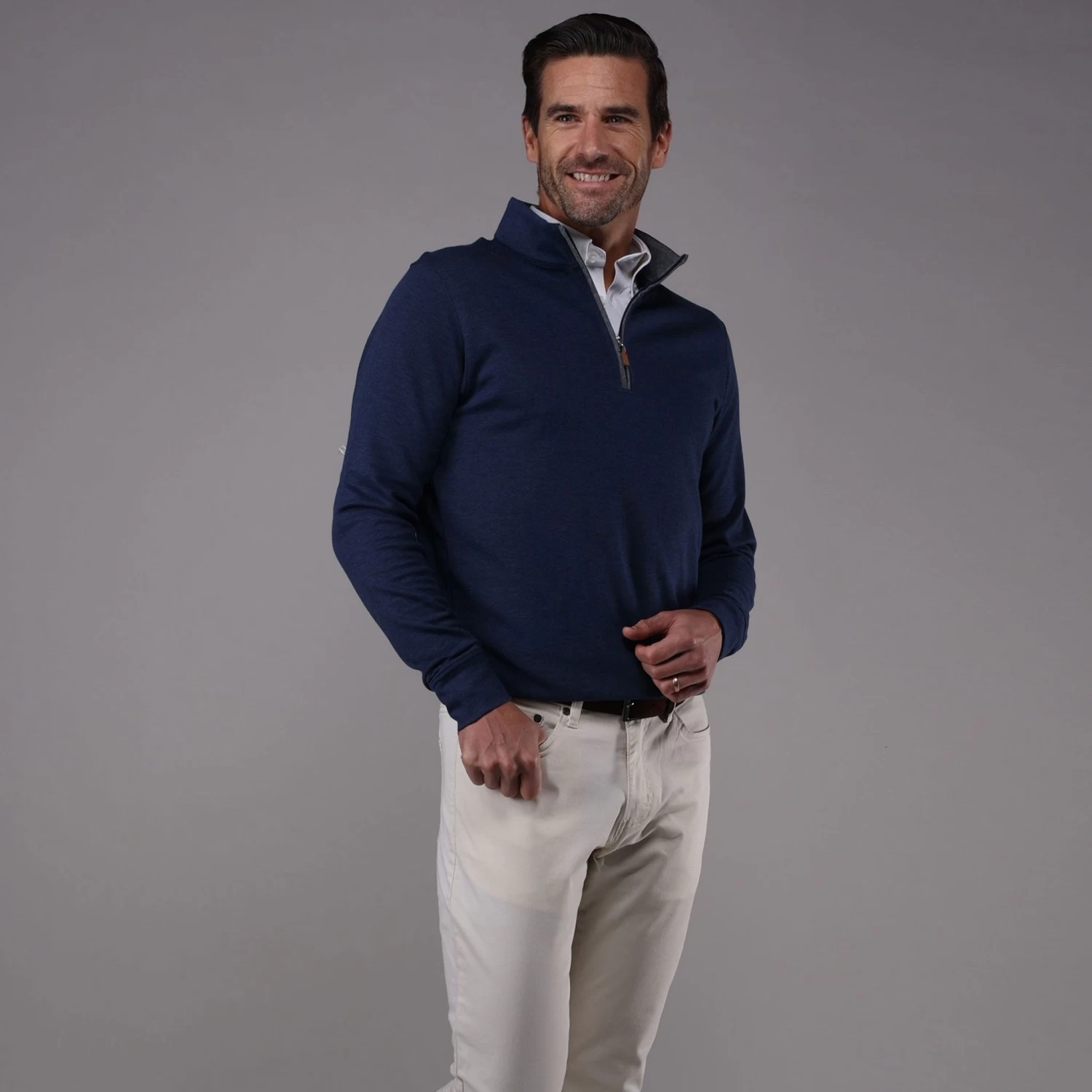 Navy Heather Cloud Cotton Quarter Zip Pullover - Image 3
