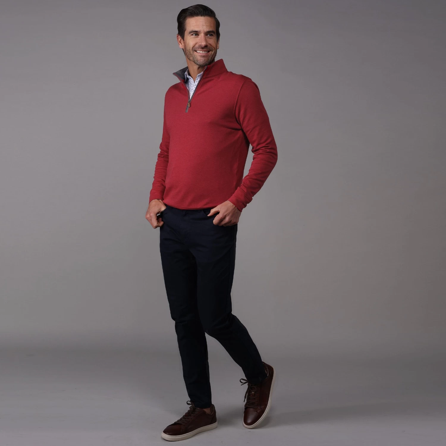 Red Heather Cloud Cotton Quarter Zip Pullover - Image 4