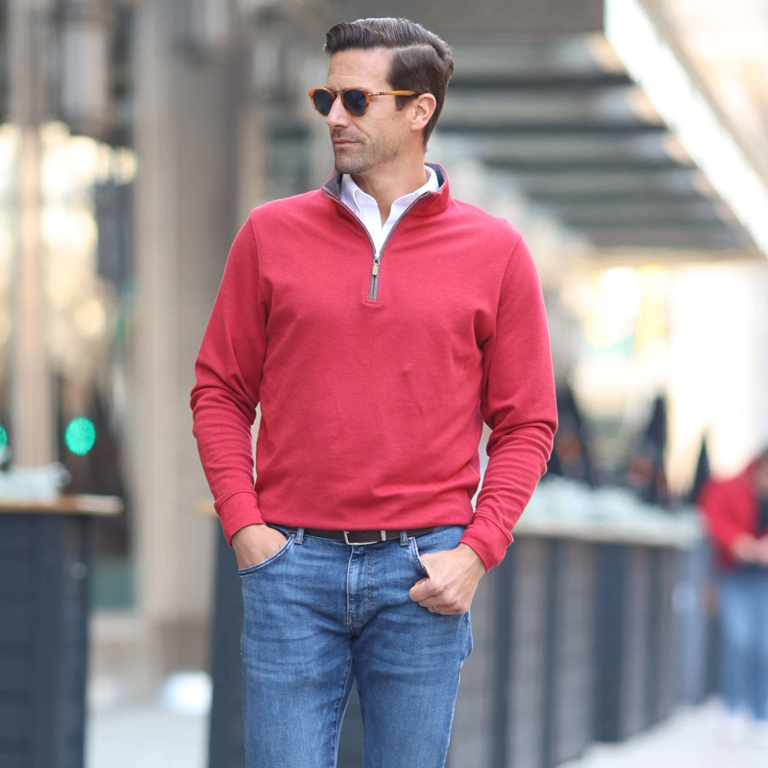 Red Heather Cloud Cotton Quarter Zip Pullover - Image 5