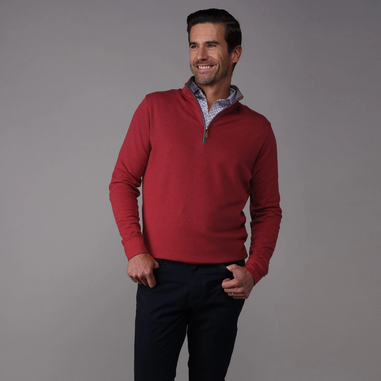 Red Heather Cloud Cotton Quarter Zip Pullover - Image 3