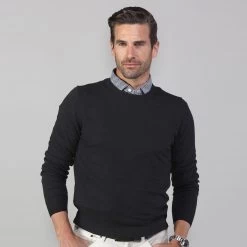 Black Luxury Touch Cotton And Cashmere Crew Neck Sweater