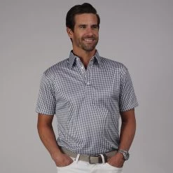 English Spread Collar Black Gingham Polo