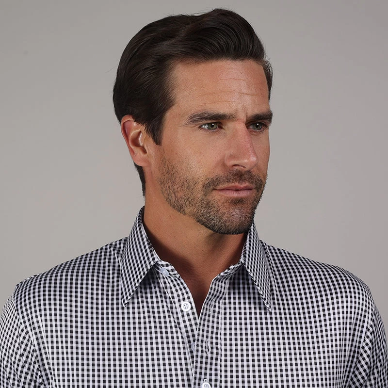 English Spread Collar Black Gingham Polo - Image 2