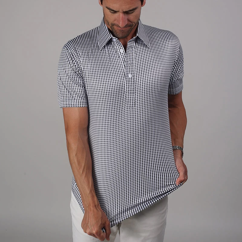 English Spread Collar Black Gingham Polo - Image 3