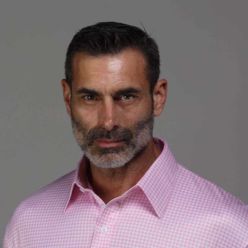 English Spread Collar Polo Pink Gingham - Image 2