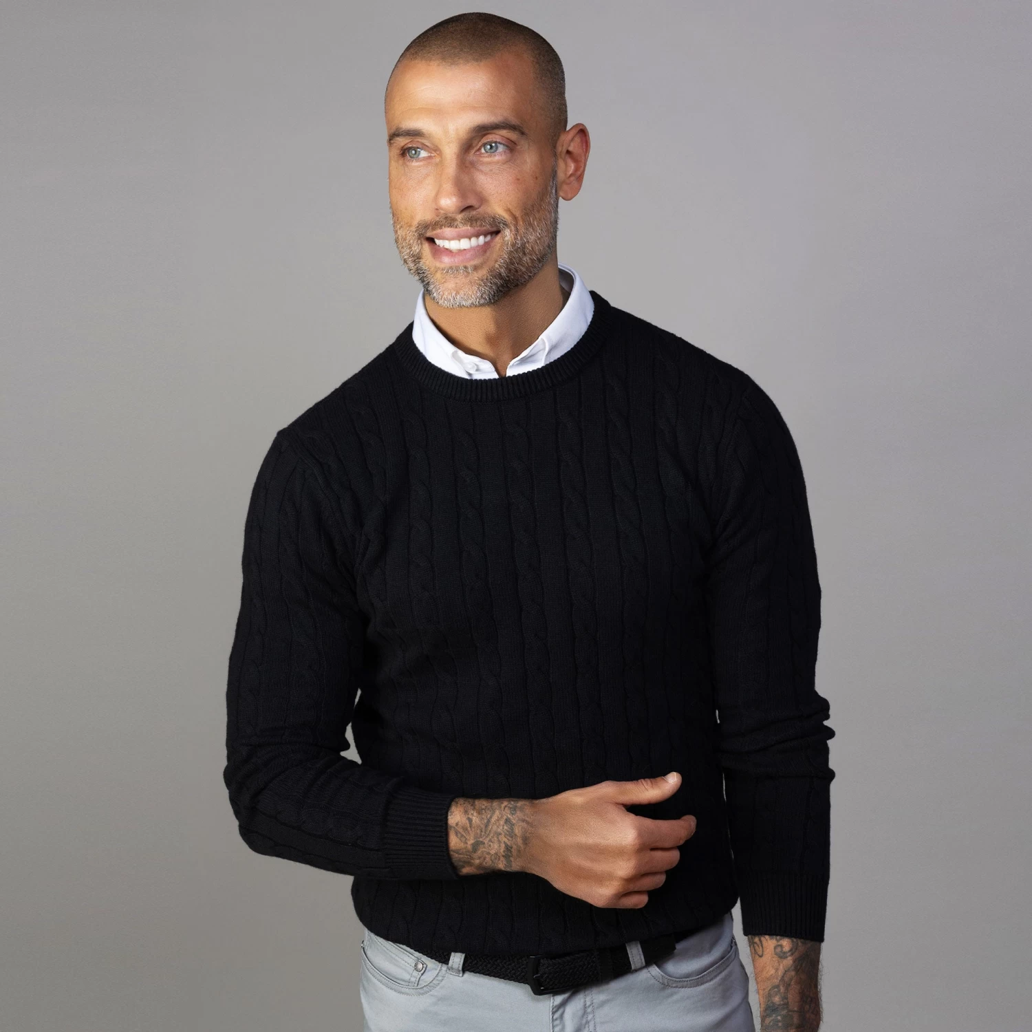 Black Kensington Cable Knit Crew Neck Sweater