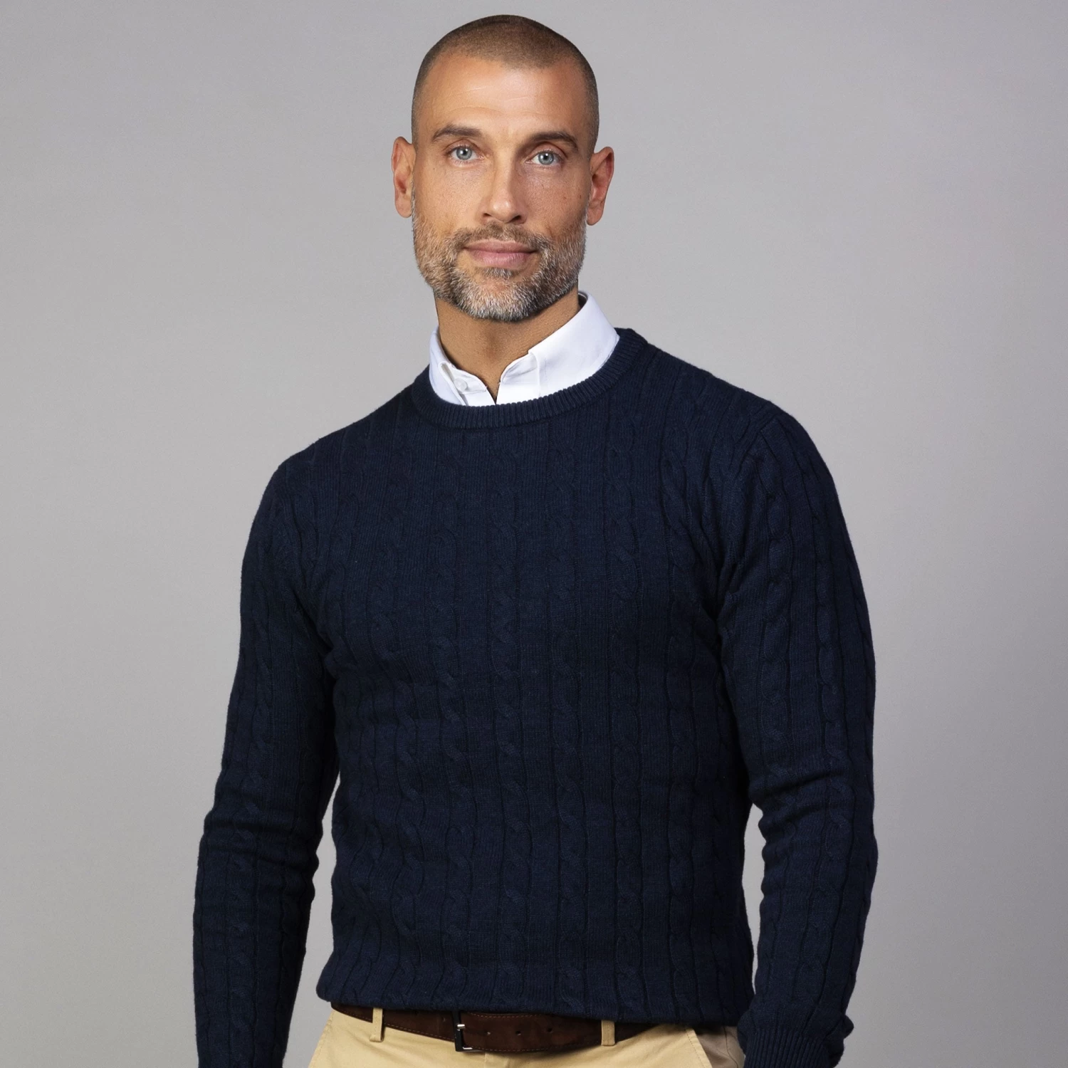 Navy Kensington Cable Knit Crew Neck Sweater - Image 2