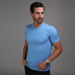 Lucca Luxury Touch Cotton And Silk T-Shirt Blue