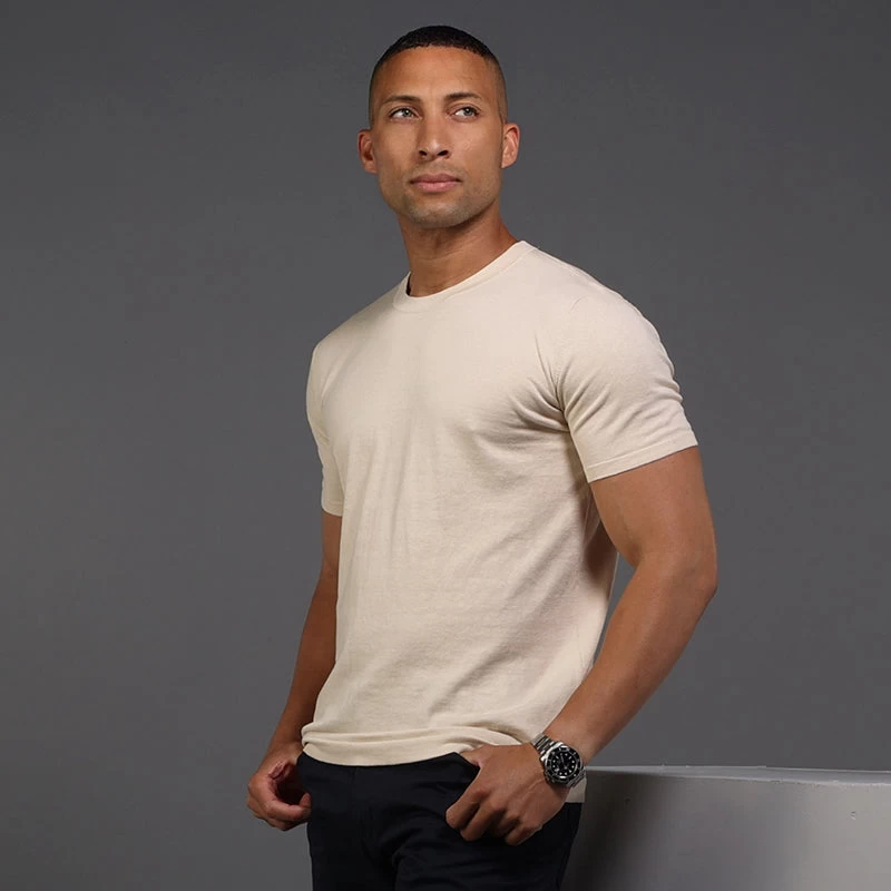 Lucca Luxury Touch Cotton And Silk T-Shirt Sand