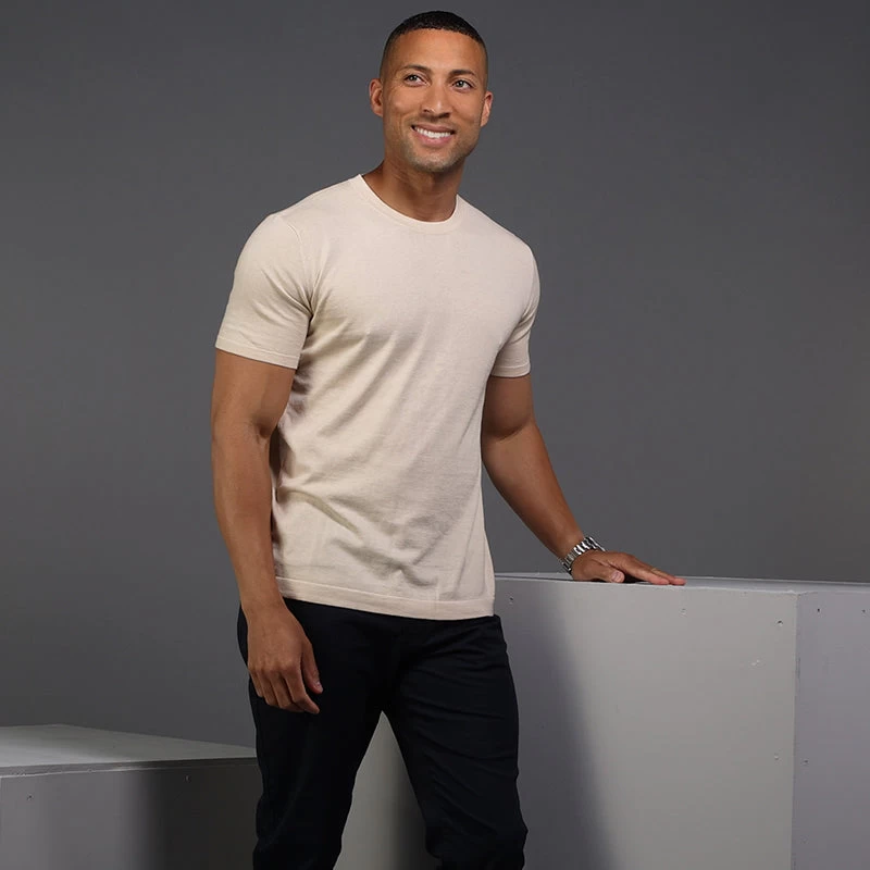 Lucca Luxury Touch Cotton And Silk T-Shirt Sand - Image 3