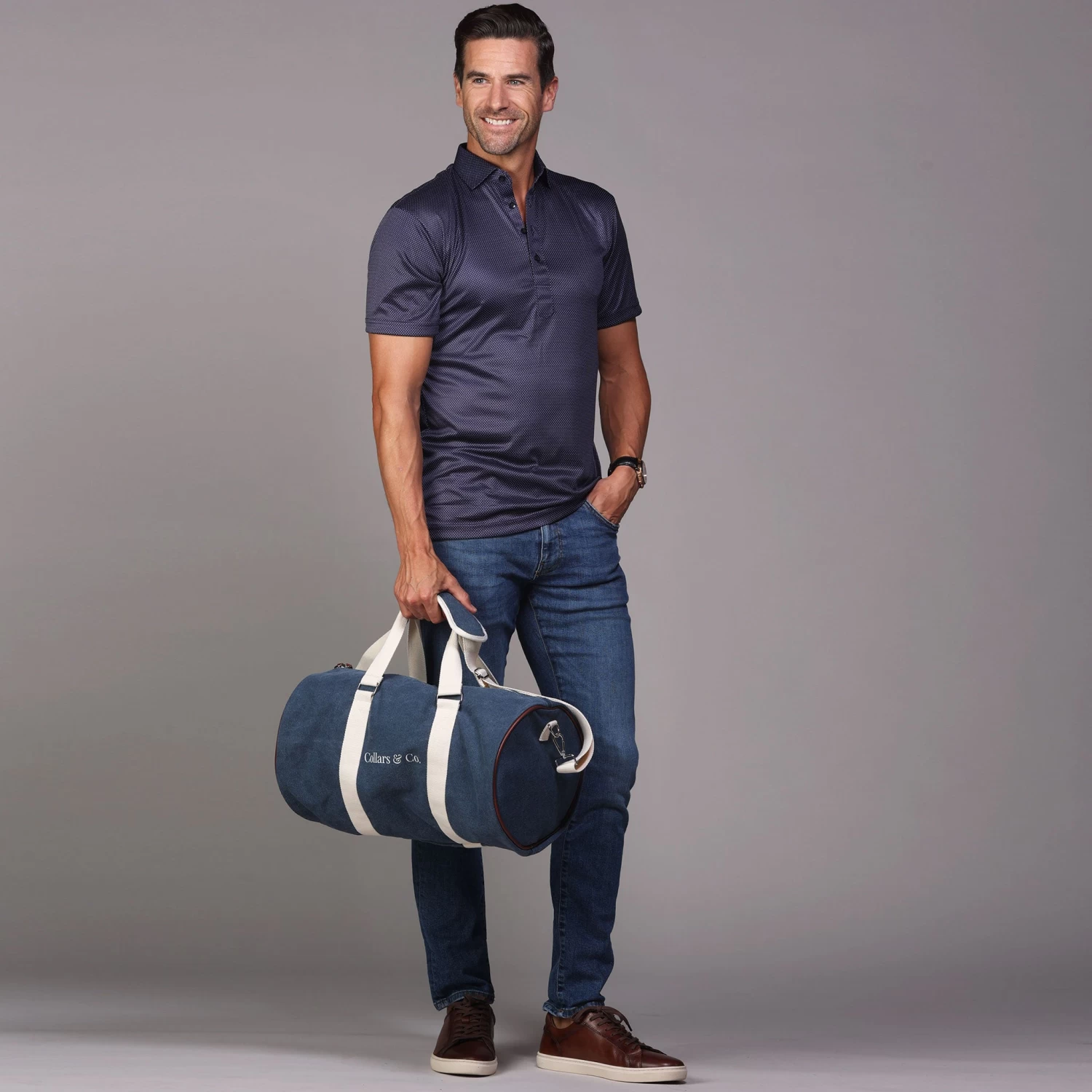 Semi-Spread Collar Polo Midnight Micro Dot - Image 5