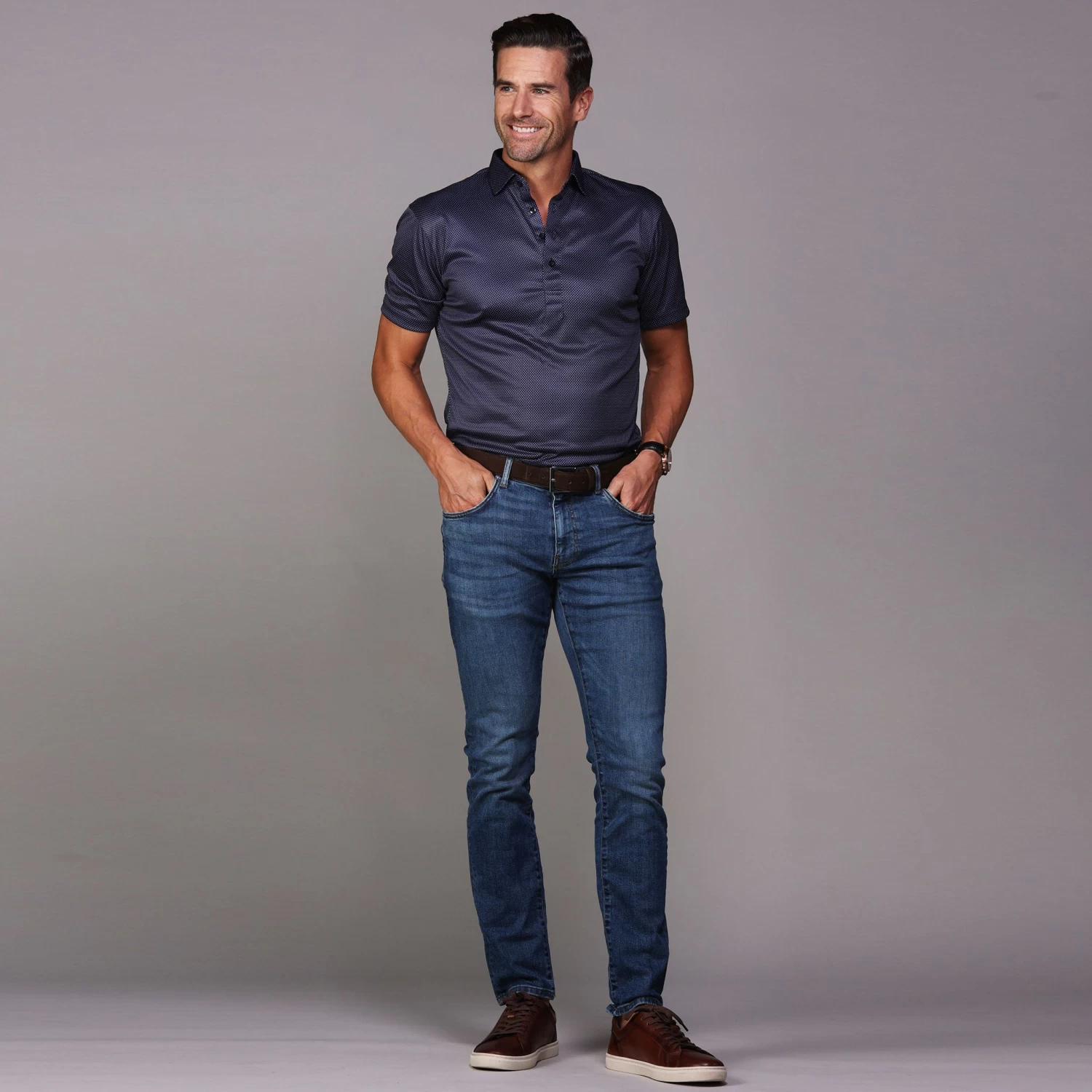 Semi-Spread Collar Polo Midnight Micro Dot - Image 4