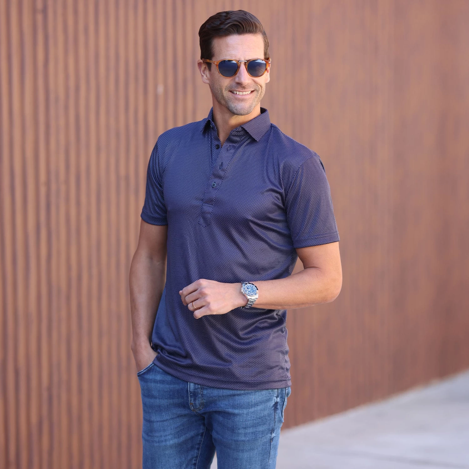 Semi-Spread Collar Polo Midnight Micro Dot - Image 6