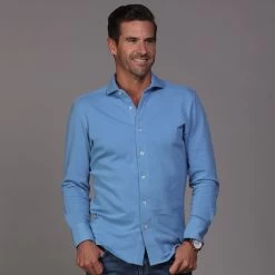 Montana Button Down Cotton Piqué Long Sleeve Azure