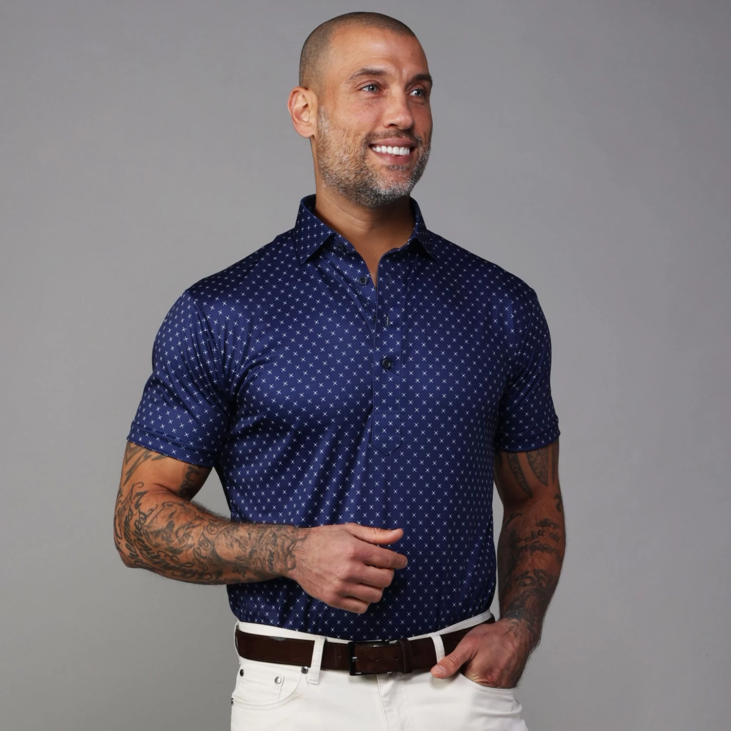 Semi-Spread Collar Polo Navy Pebble Beach 5 Diamond