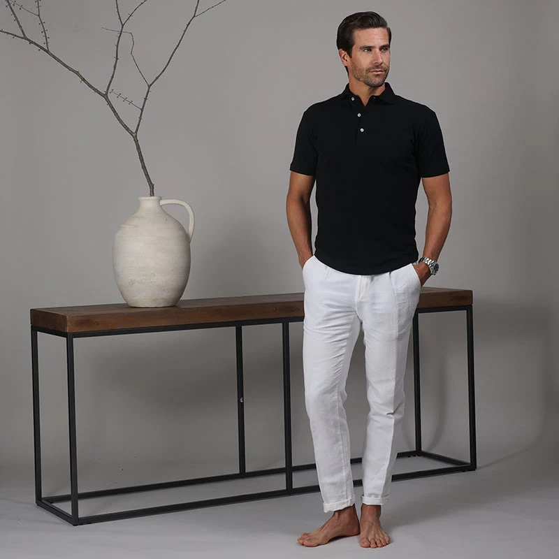 Portofino Piqué Cotton Polo Black - Image 3