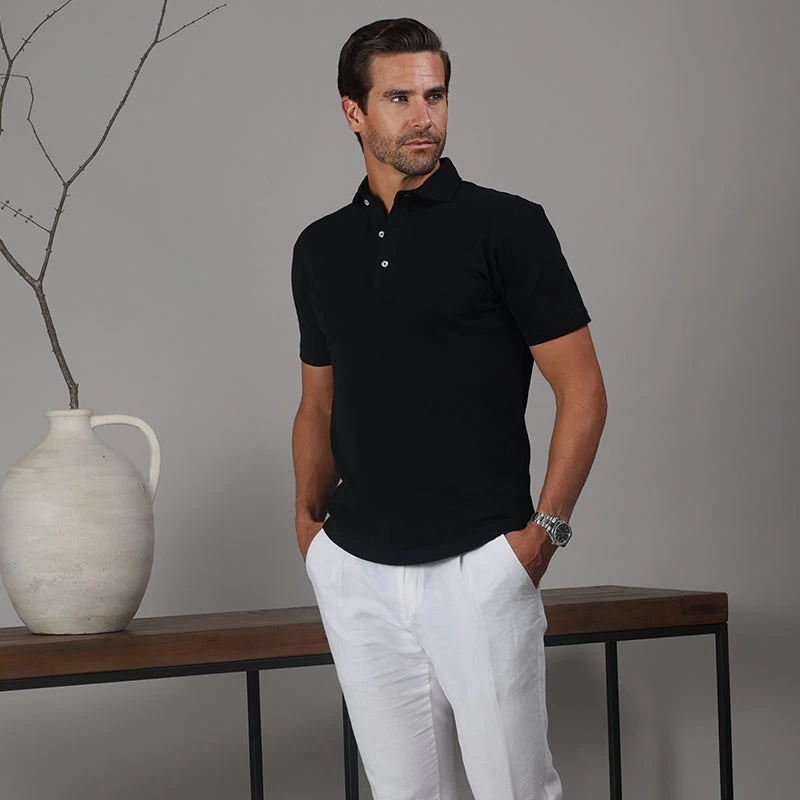 Portofino Piqué Cotton Polo Black - Image 4
