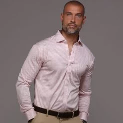 Quattro Flex Dress Shirt With Semi-Spread Collar Orange Grid