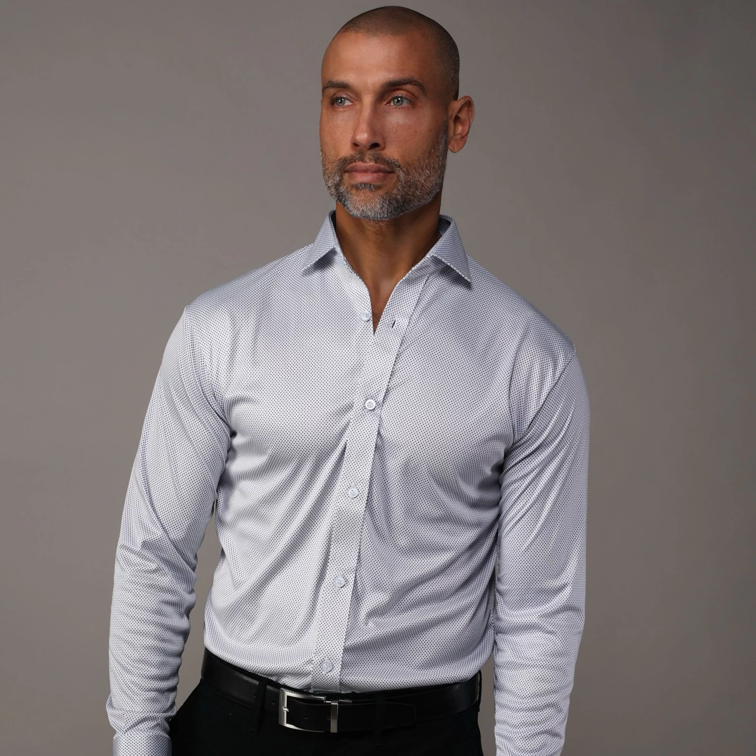 Quattro Flex Dress Shirt With Semi-Spread Collar White Micro Dot