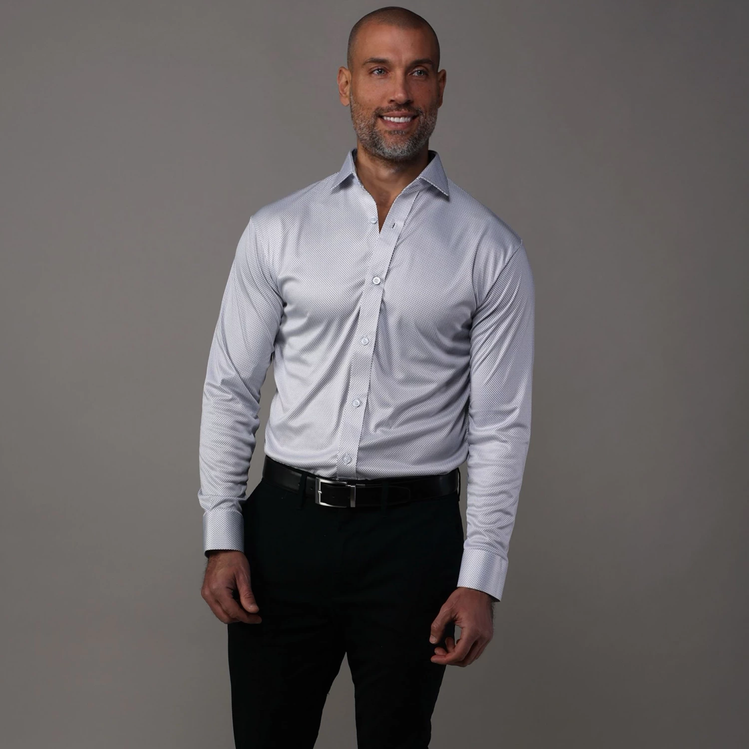 Quattro Flex Dress Shirt With Semi-Spread Collar White Micro Dot - Image 3