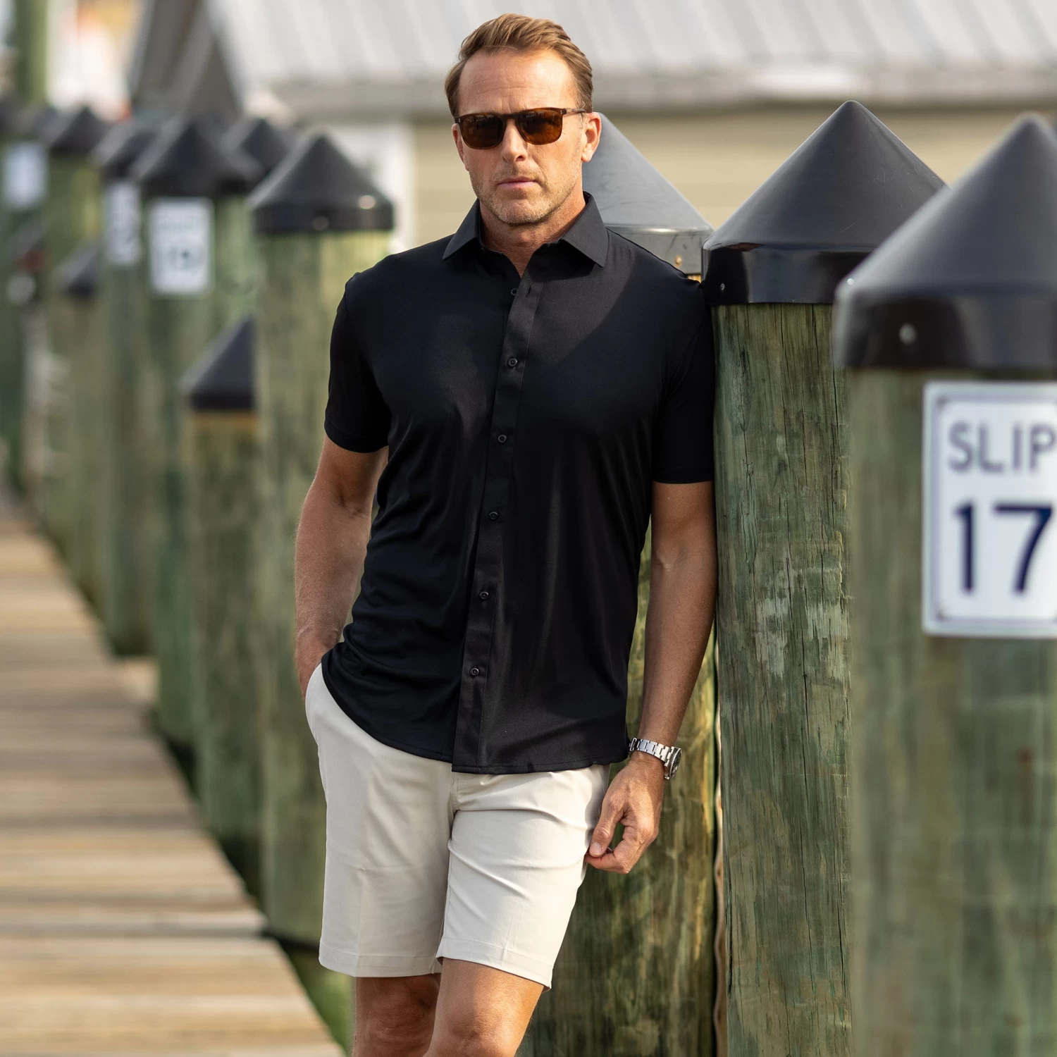 Quattro Flex Short Sleeve Button Down Black - Image 7