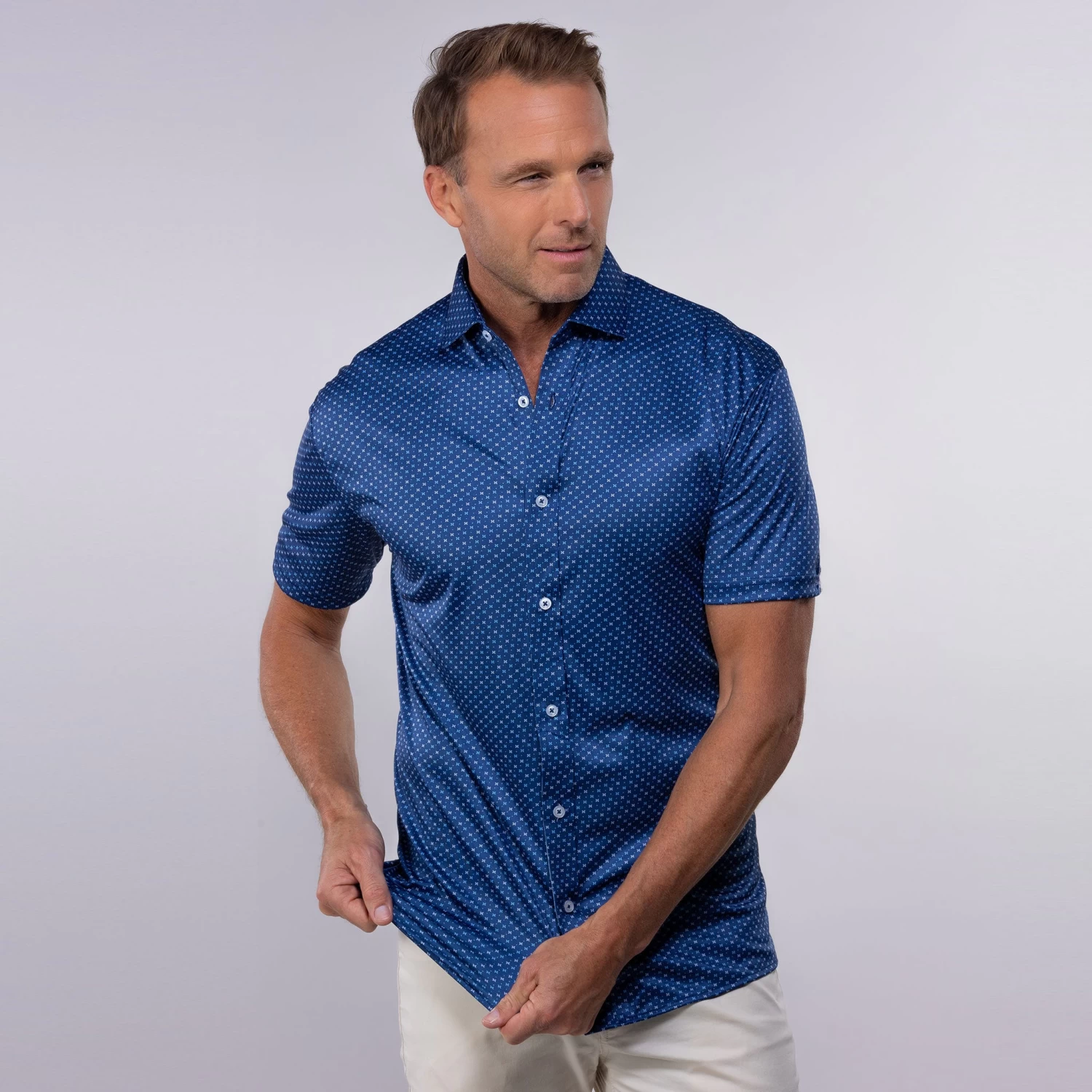 Quattro Flex Short Sleeve Button Down Los Cabos Blue Star - Image 6