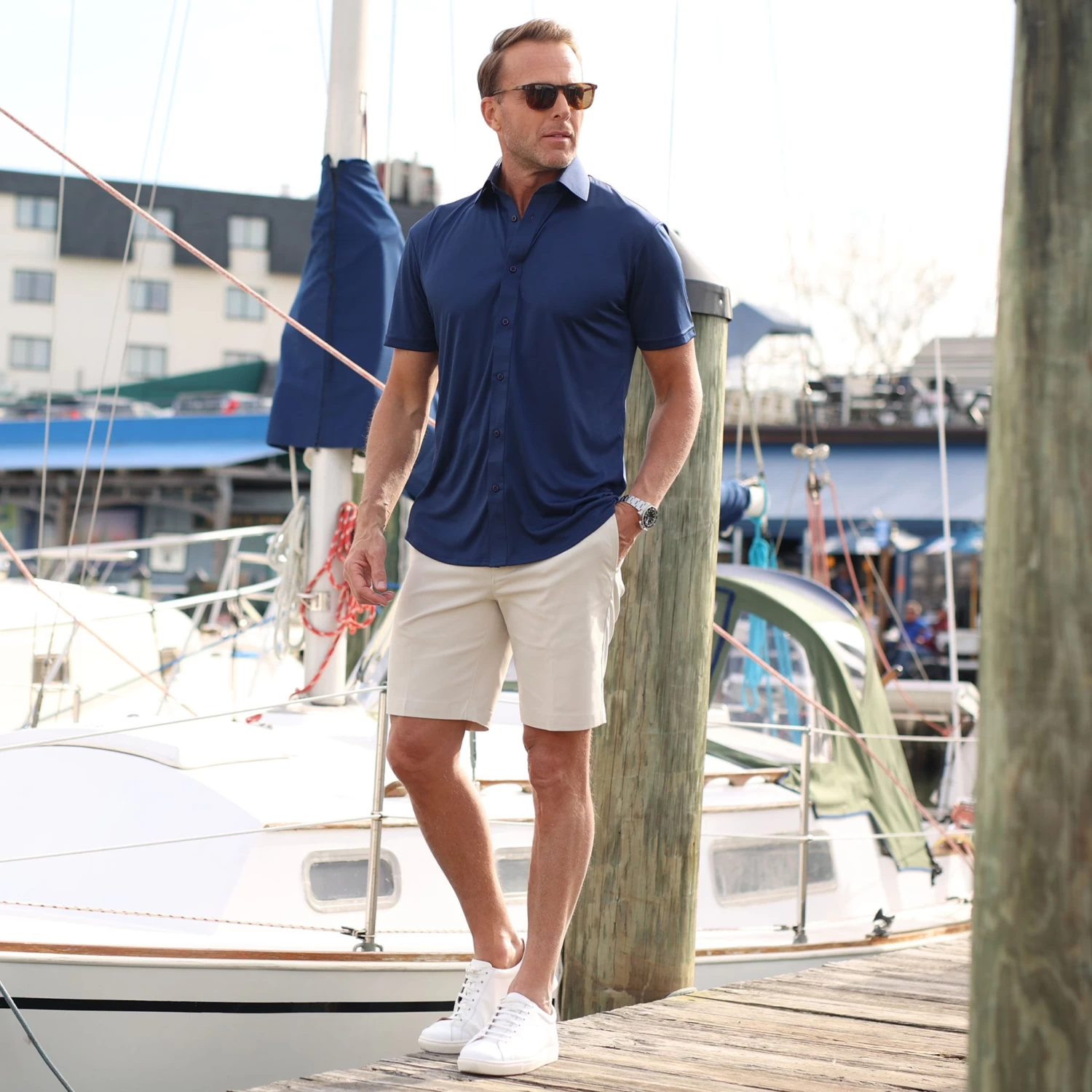 Quattro Flex Short Sleeve Button Down Navy - Image 6