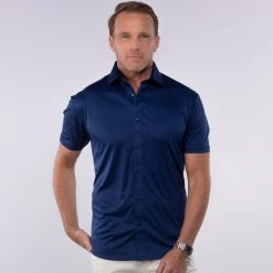 Quattro Flex Short Sleeve Button Down Navy