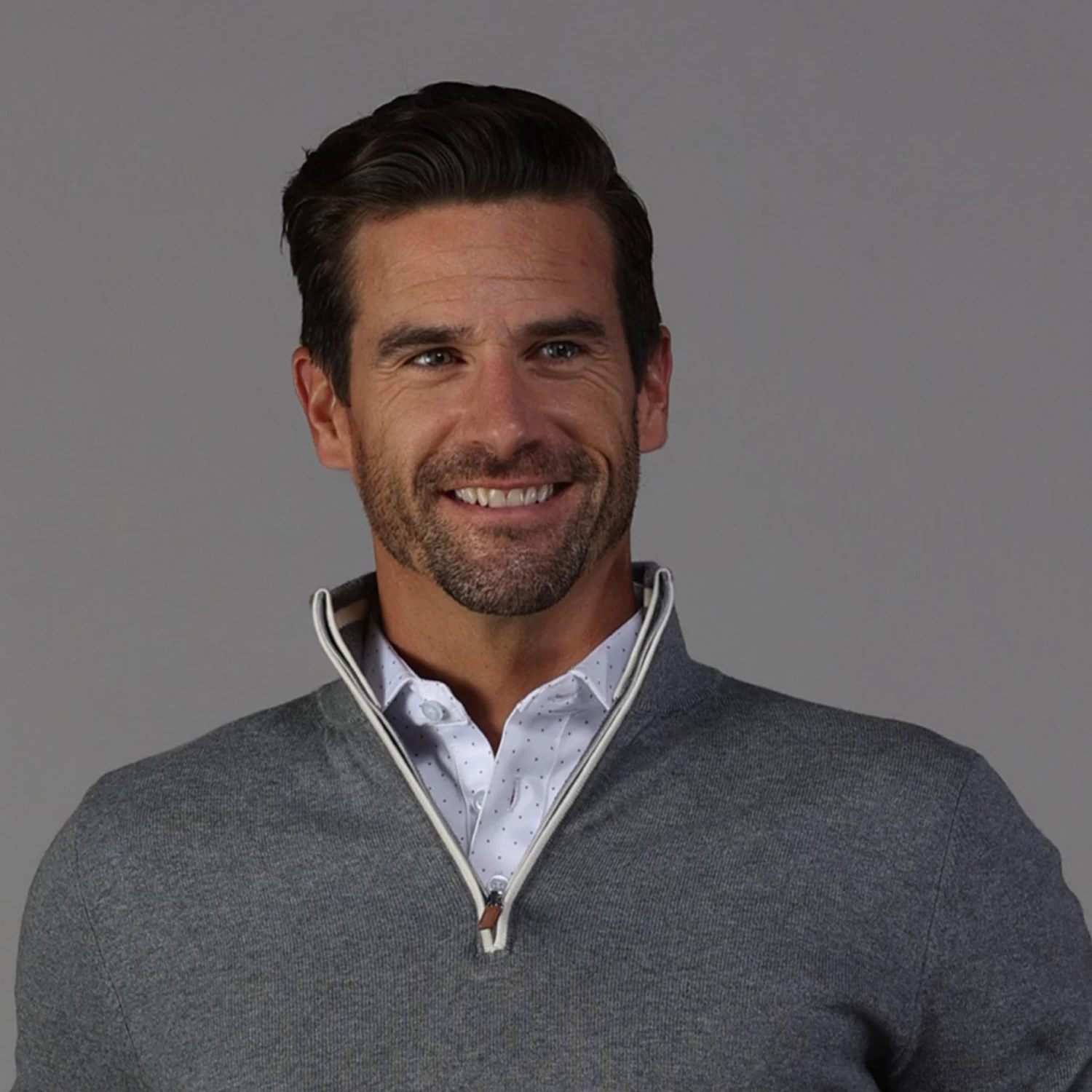 Grey With White Trim Luxury Touch Cotton And Cashmere Quarter Zip Sweater - Image 2