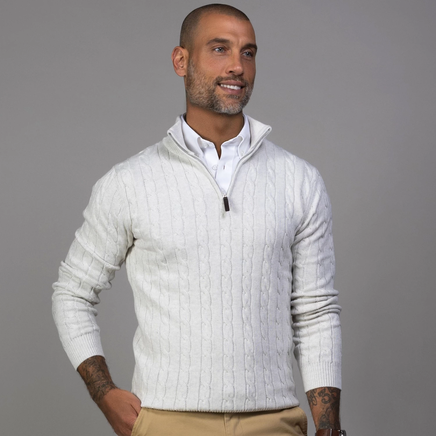 Cream Kensington Cable Knit Quarter Zip Sweater