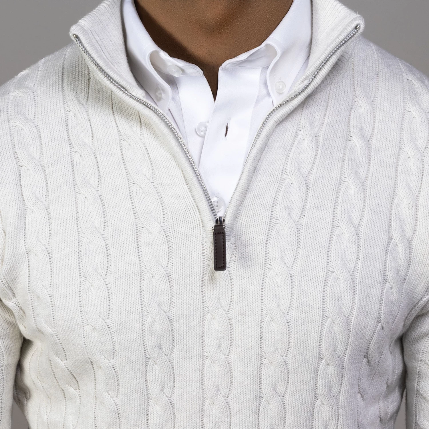 Cream Kensington Cable Knit Quarter Zip Sweater - Image 2