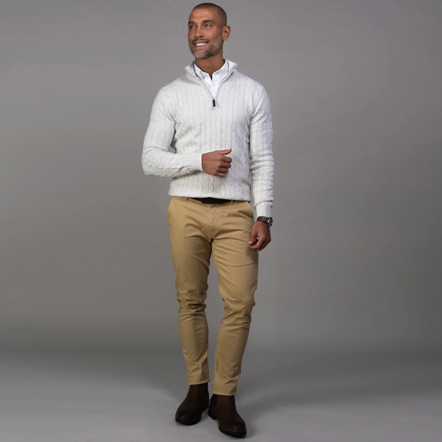 Cream Kensington Cable Knit Quarter Zip Sweater - Image 4