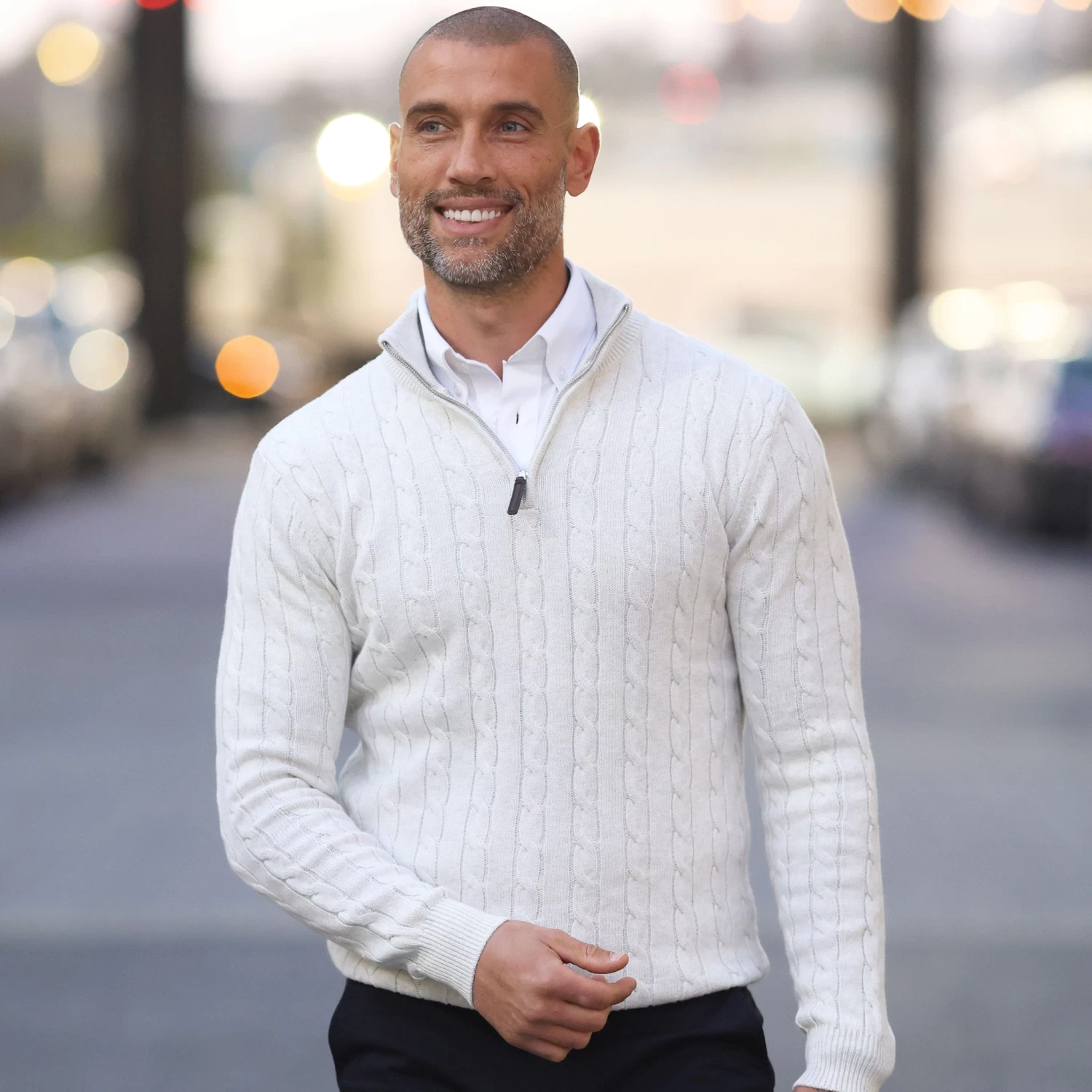 Cream Kensington Cable Knit Quarter Zip Sweater - Image 5