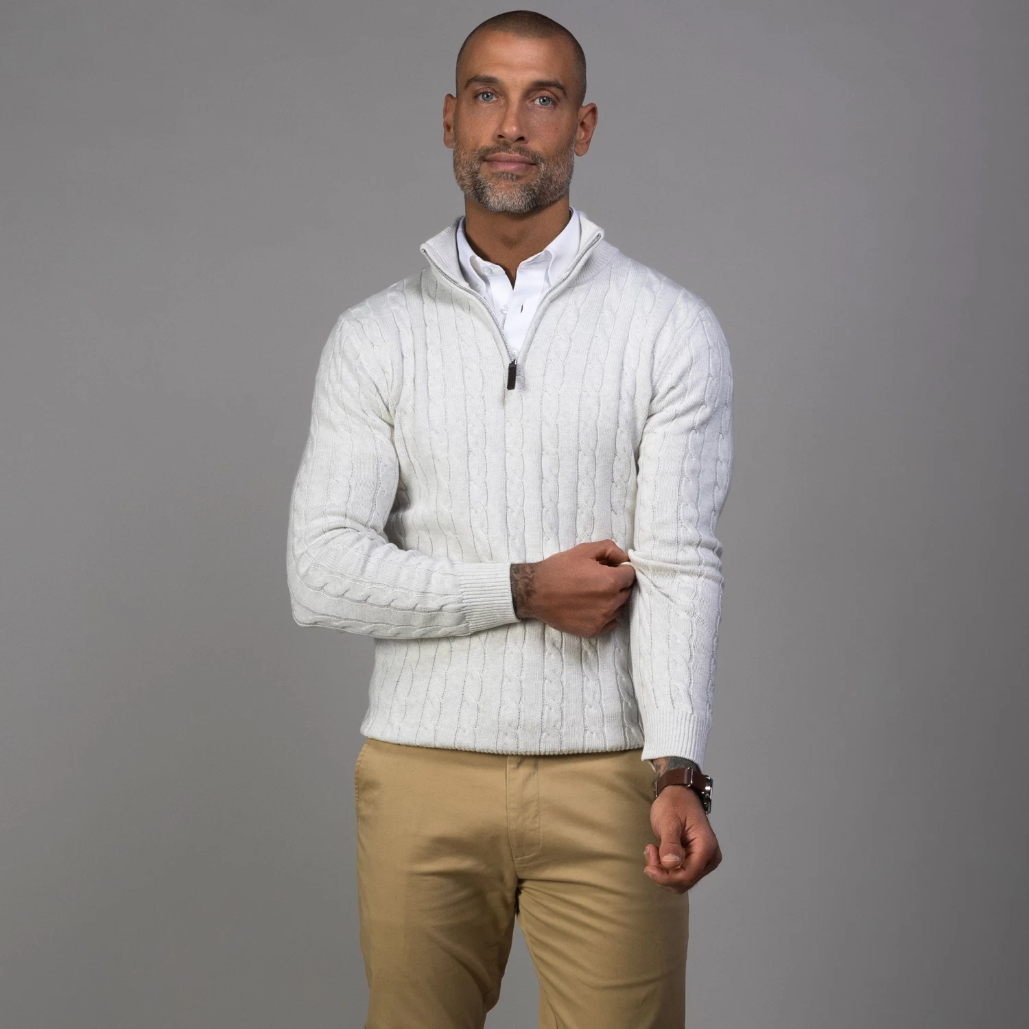 Cream Kensington Cable Knit Quarter Zip Sweater - Image 3