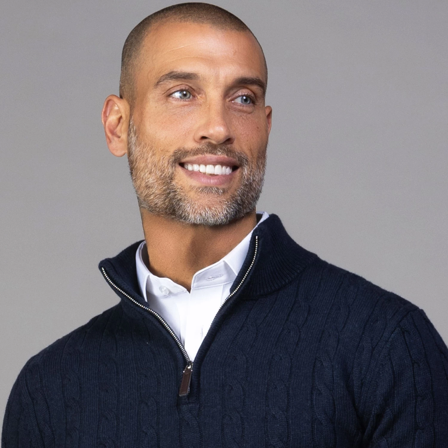 Navy Kensington Cable Knit Quarter Zip Sweater - Image 2