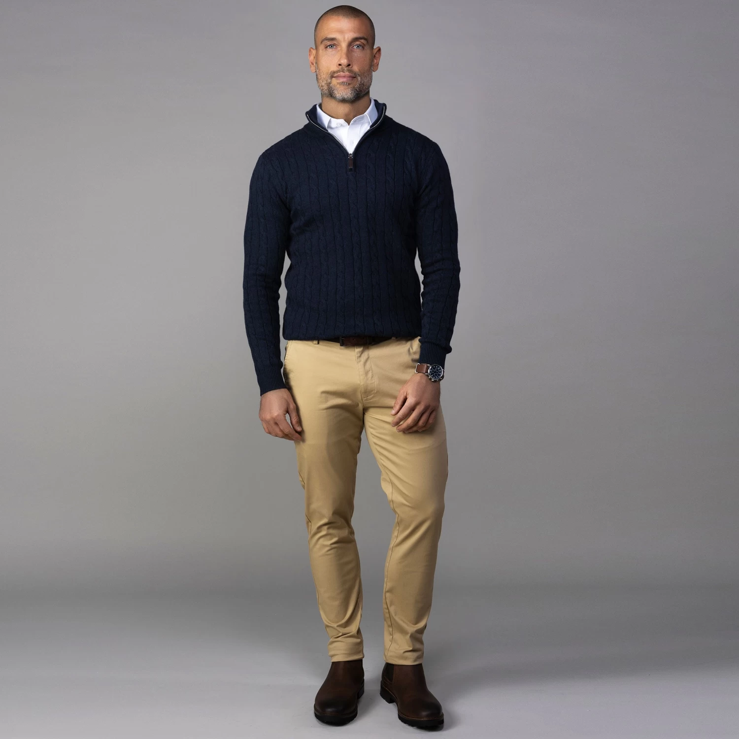 Navy Kensington Cable Knit Quarter Zip Sweater - Image 3
