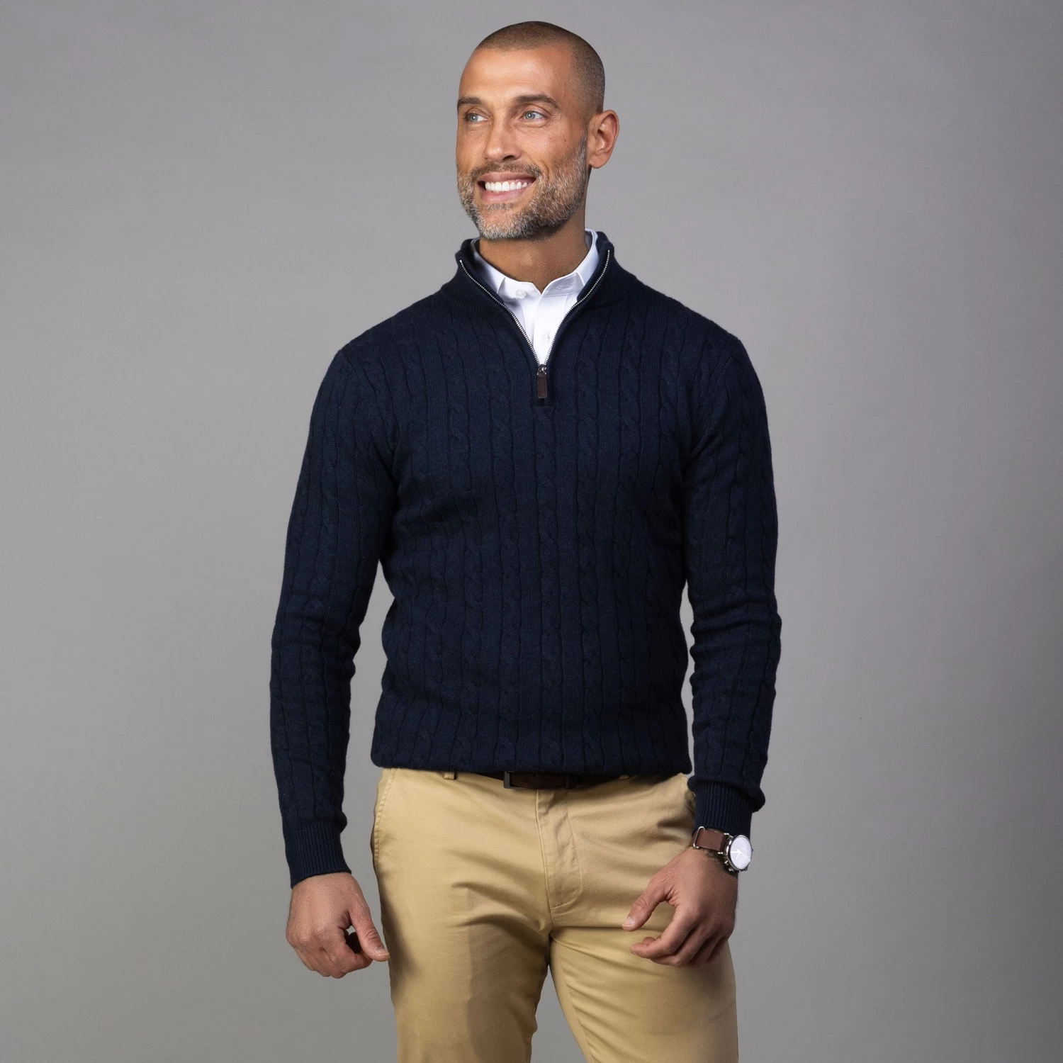 Navy Kensington Cable Knit Quarter Zip Sweater - Image 5