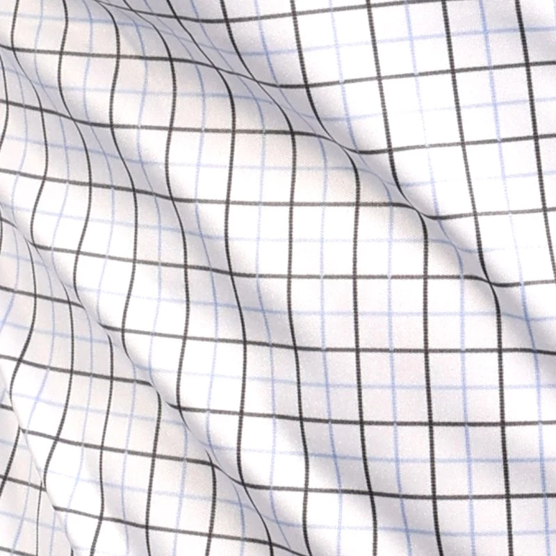 Quattro Flex Dress Shirt With Semi-Spread Collar Blue And Black Grid - Image 7